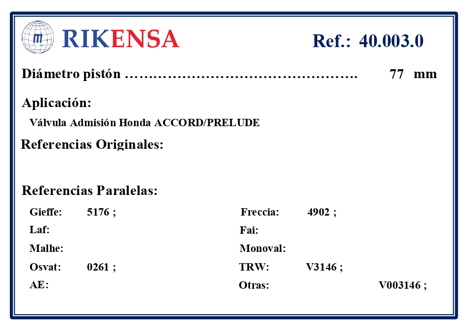 EQUIVALENCIAS ORIGINALES Y PARALELAS VALVULAS