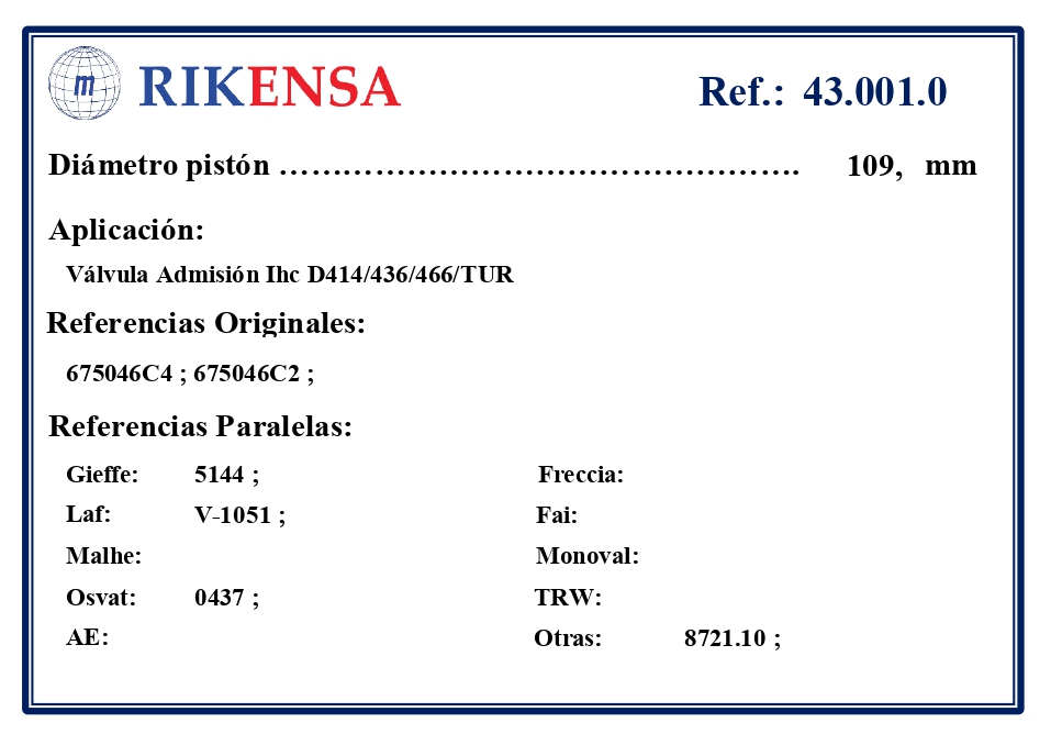 EQUIVALENCIAS ORIGINALES Y PARALELAS VALVULAS