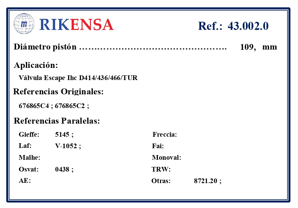 EQUIVALENCIAS ORIGINALES Y PARALELAS VALVULAS