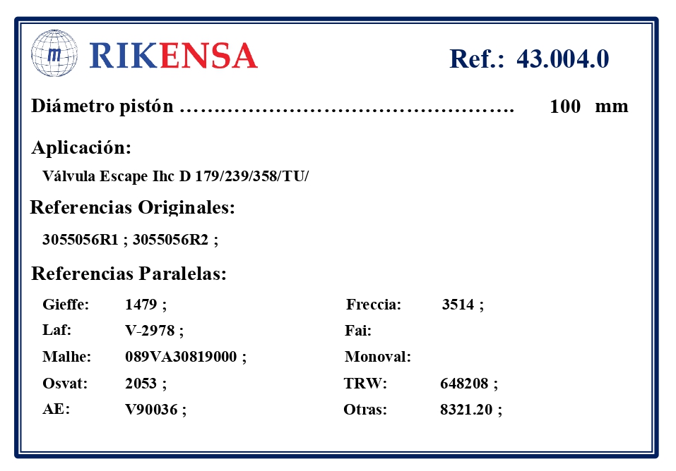 EQUIVALENCIAS ORIGINALES Y PARALELAS VALVULAS