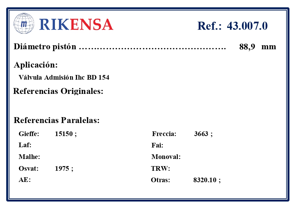 EQUIVALENCIAS ORIGINALES Y PARALELAS VALVULAS