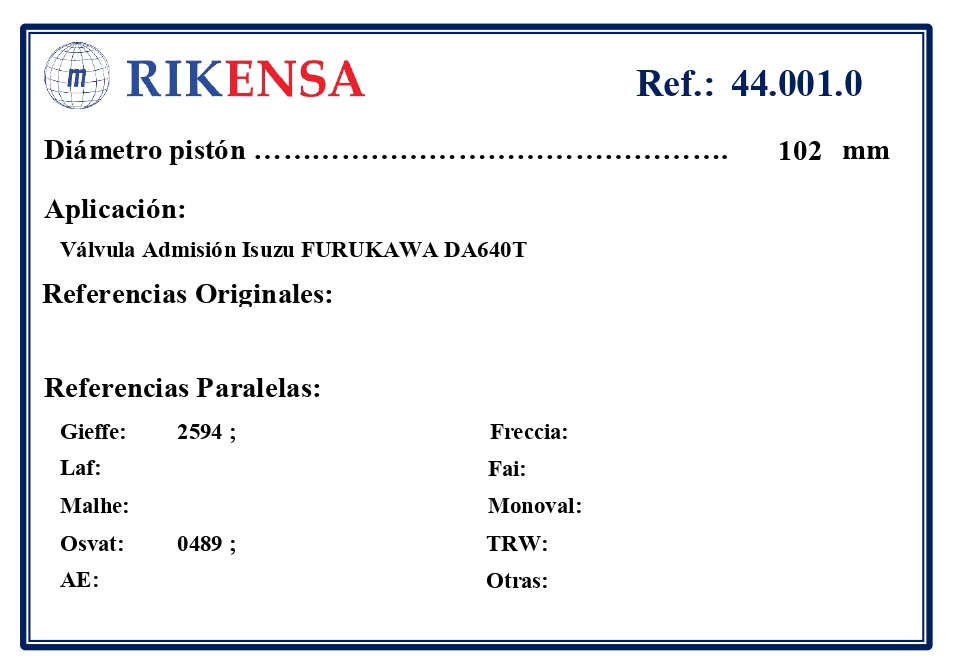 EQUIVALENCIAS ORIGINALES Y PARALELAS VALVULAS