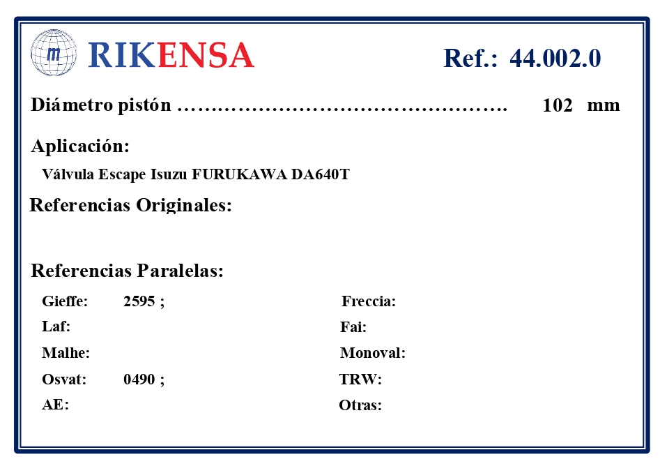 EQUIVALENCIAS ORIGINALES Y PARALELAS VALVULAS