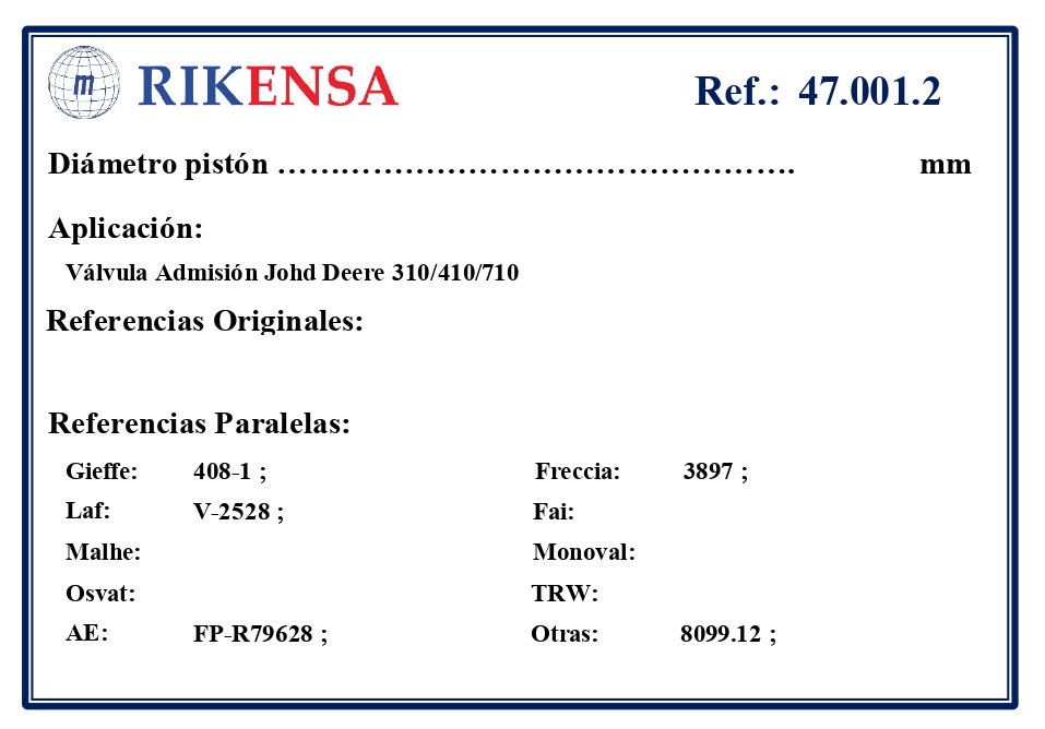 EQUIVALENCIAS ORIGINALES Y PARALELAS VALVULAS