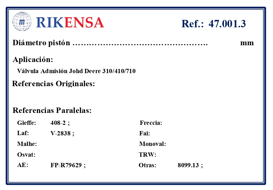 EQUIVALENCIAS ORIGINALES Y PARALELAS VALVULAS