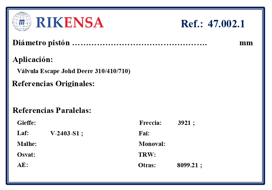 EQUIVALENCIAS ORIGINALES Y PARALELAS VALVULAS