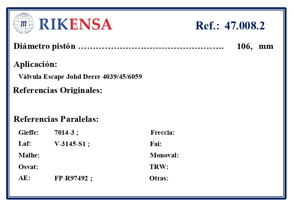 EQUIVALENCIAS ORIGINALES Y PARALELAS VALVULAS