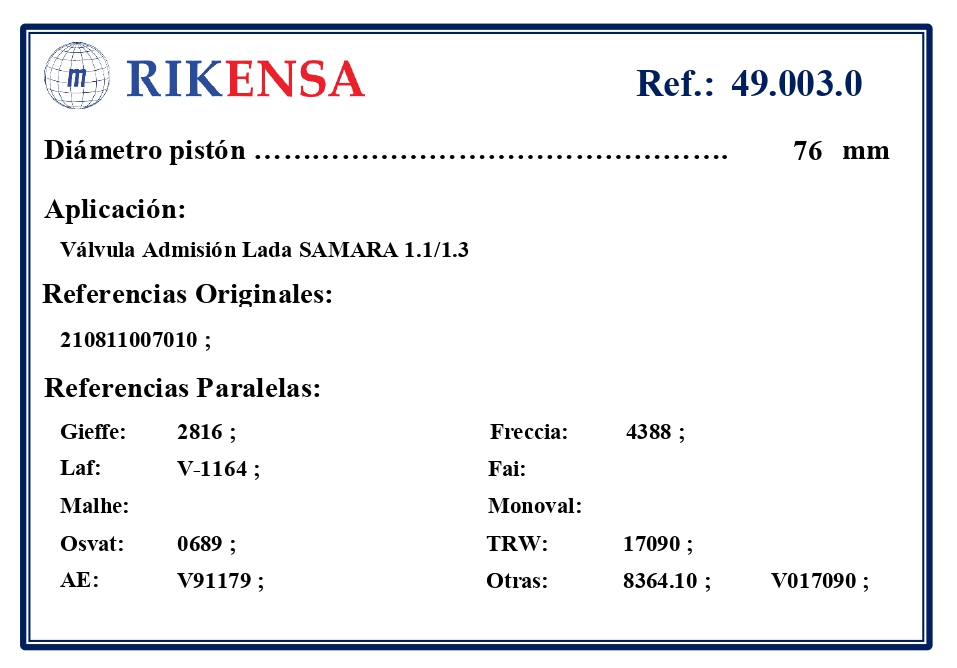 EQUIVALENCIAS ORIGINALES Y PARALELAS VALVULAS