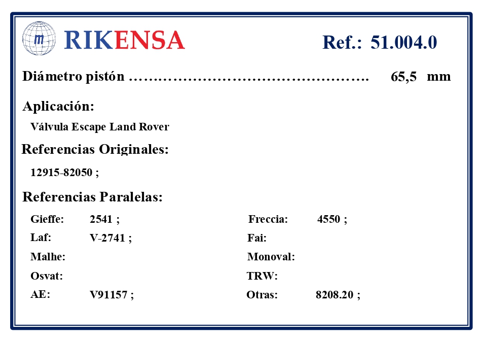 EQUIVALENCIAS ORIGINALES Y PARALELAS VALVULAS