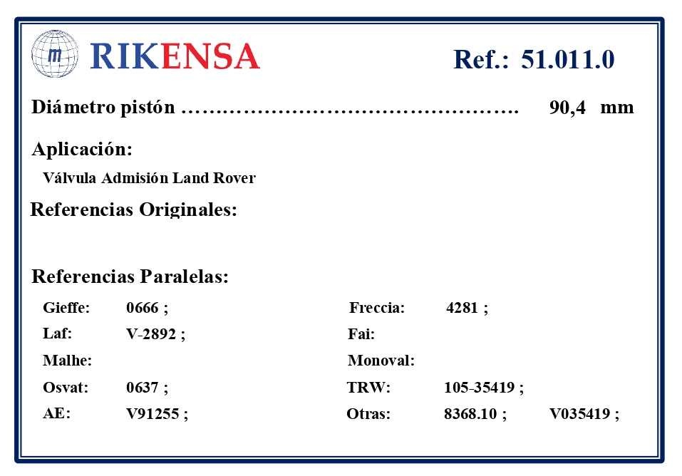EQUIVALENCIAS ORIGINALES Y PARALELAS VALVULAS
