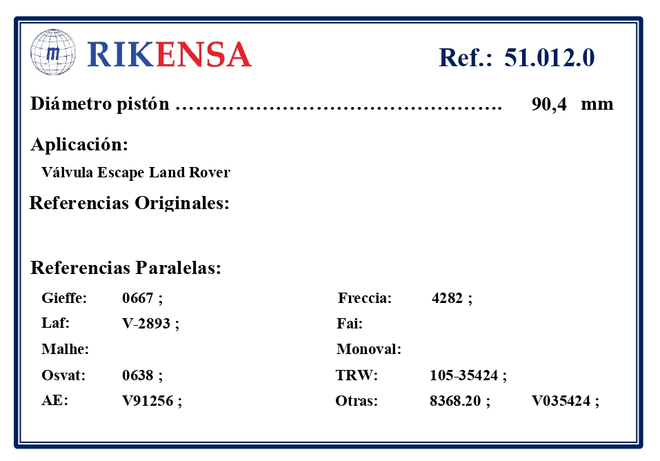 EQUIVALENCIAS ORIGINALES Y PARALELAS VALVULAS