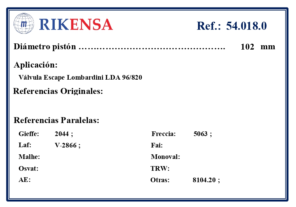 EQUIVALENCIAS ORIGINALES Y PARALELAS VALVULAS