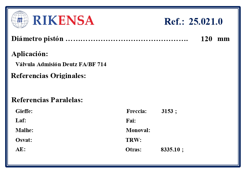 EQUIVALENCIAS ORIGINALES Y PARALELAS VALVULAS