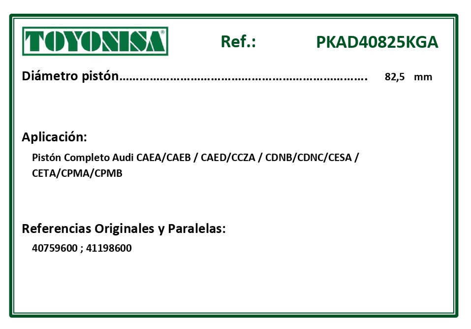 EQUIVALENCIAS ORIGINALES Y PARALELAS PISTONES