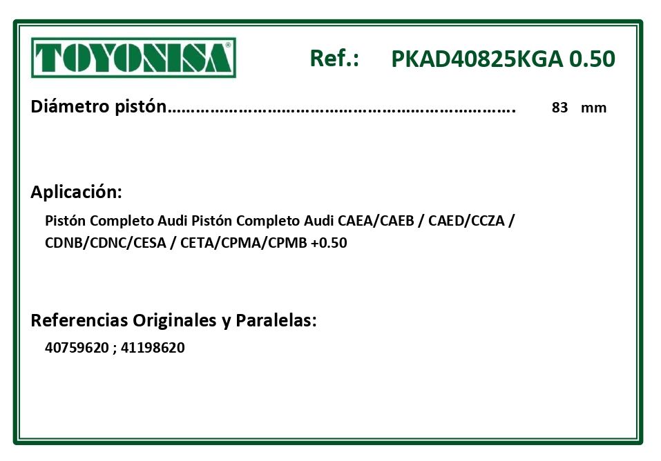 EQUIVALENCIAS ORIGINALES Y PARALELAS PISTONES