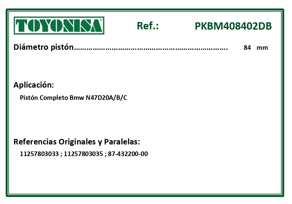 EQUIVALENCIAS ORIGINALES Y PARALELAS PISTONES