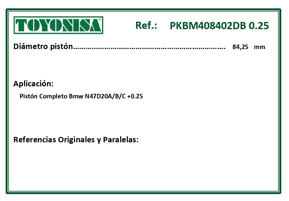 EQUIVALENCIAS ORIGINALES Y PARALELAS PISTONES