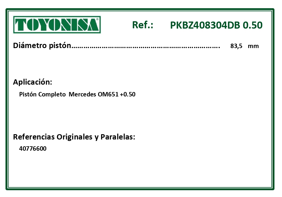 EQUIVALENCIAS ORIGINALES Y PARALELAS PISTONES