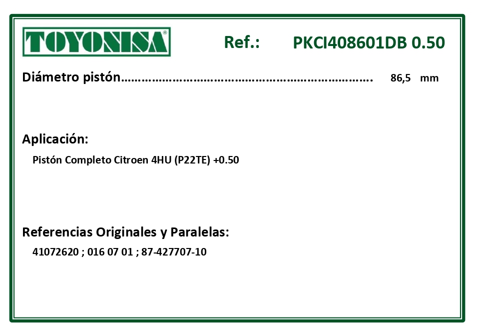EQUIVALENCIAS ORIGINALES Y PARALELAS PISTONES