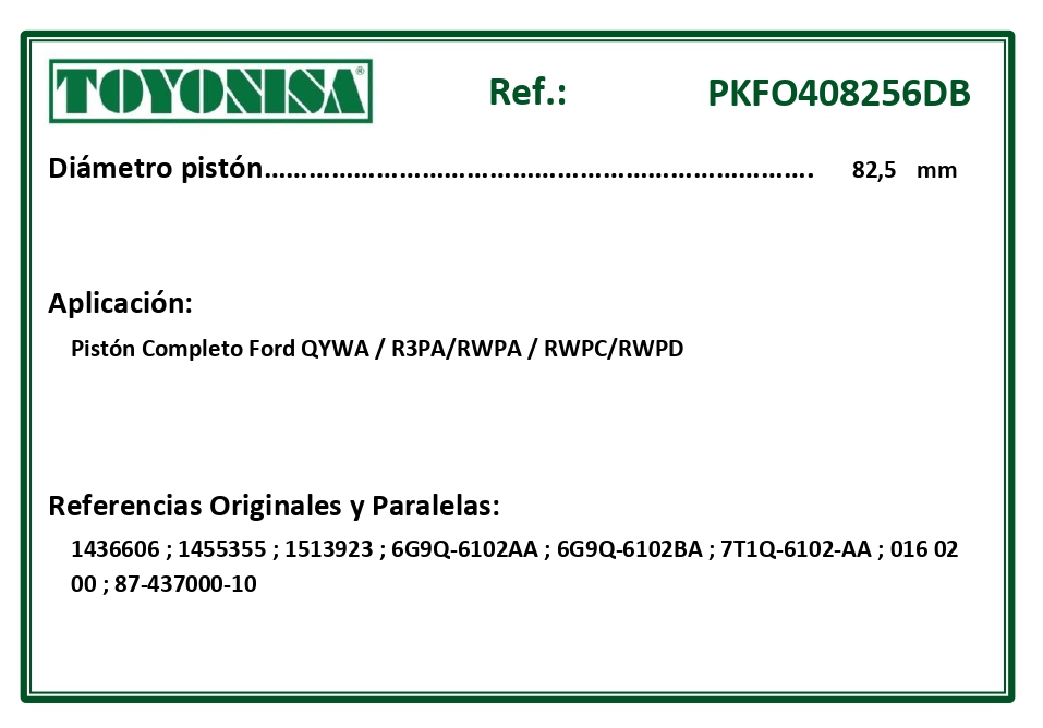 EQUIVALENCIAS ORIGINALES Y PARALELAS PISTONES