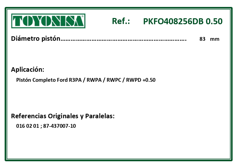 EQUIVALENCIAS ORIGINALES Y PARALELAS PISTONES