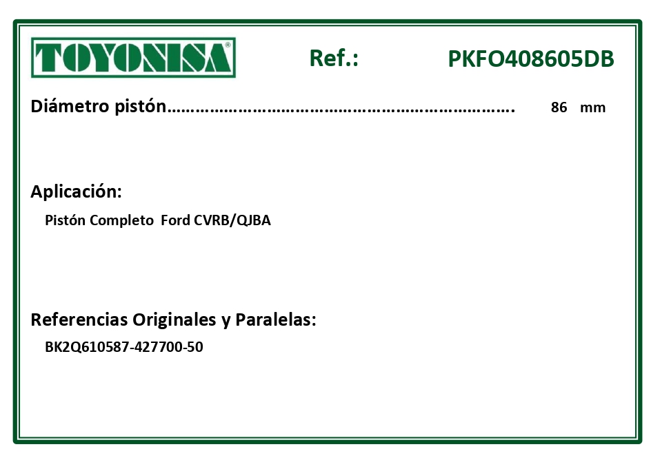 EQUIVALENCIAS ORIGINALES Y PARALELAS PISTONES