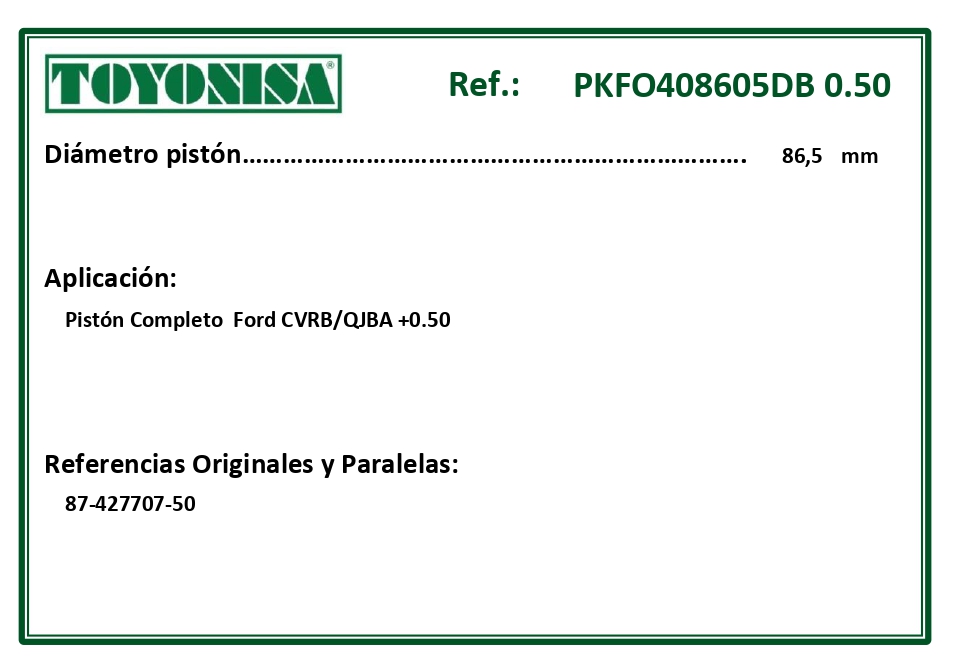 EQUIVALENCIAS ORIGINALES Y PARALELAS PISTONES