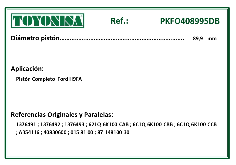 EQUIVALENCIAS ORIGINALES Y PARALELAS PISTONES