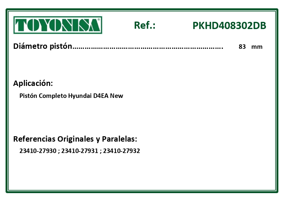 EQUIVALENCIAS ORIGINALES Y PARALELAS PISTONES