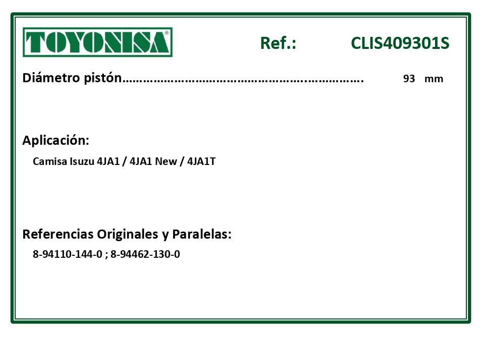 EQUIVALENCIAS ORIGINALES Y PARALELAS CAMISAS