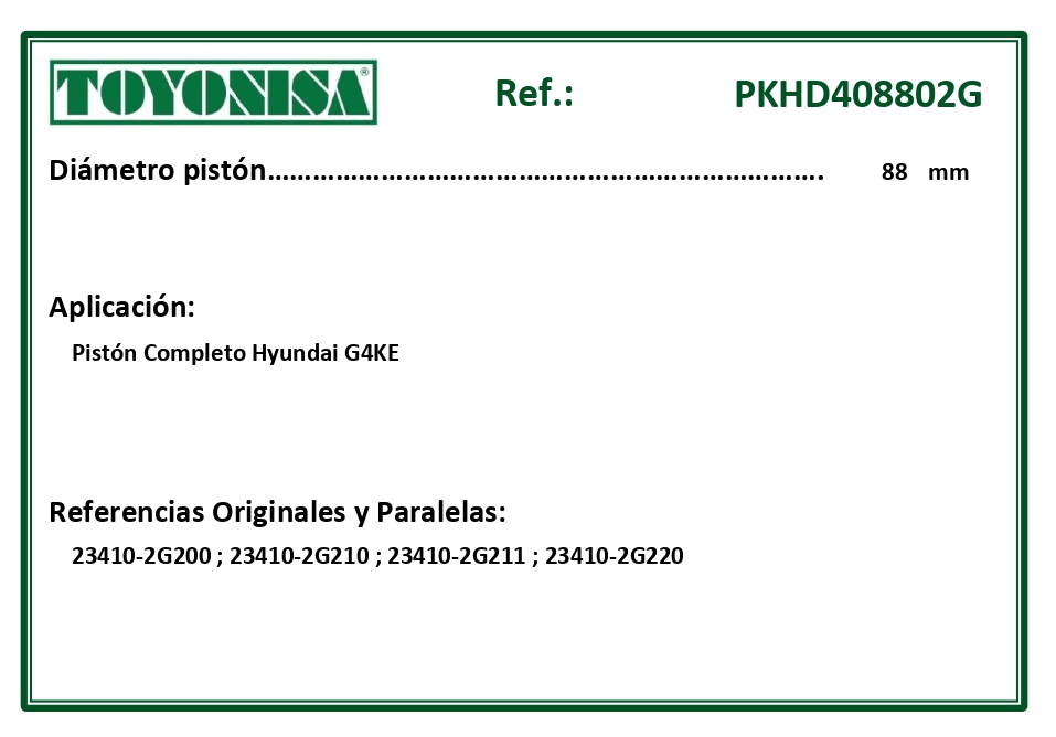 EQUIVALENCIAS ORIGINALES Y PARALELAS PISTONES
