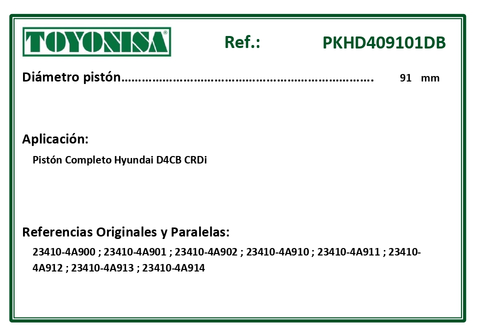 EQUIVALENCIAS ORIGINALES Y PARALELAS PISTONES