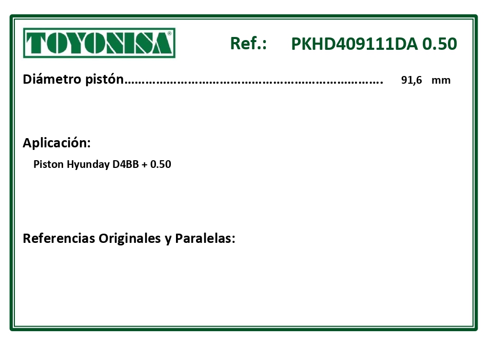 EQUIVALENCIAS ORIGINALES Y PARALELAS PISTONES