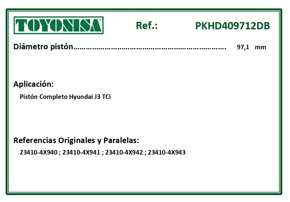 EQUIVALENCIAS ORIGINALES Y PARALELAS PISTONES
