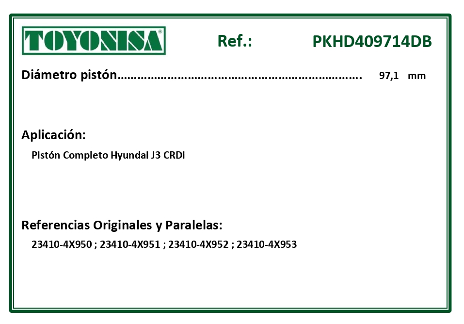 EQUIVALENCIAS ORIGINALES Y PARALELAS PISTONES