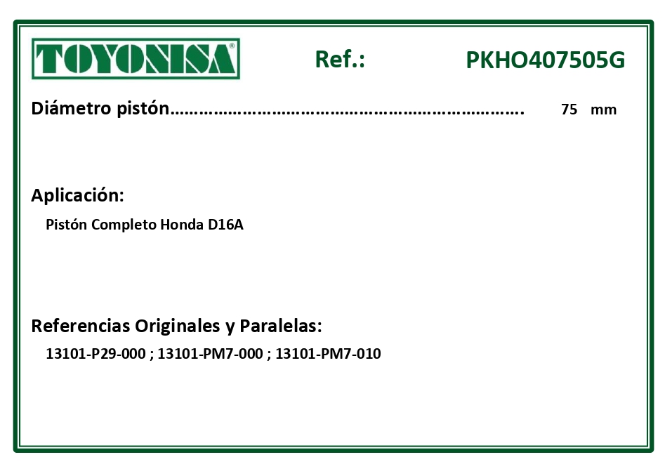 EQUIVALENCIAS ORIGINALES Y PARALELAS PISTONES