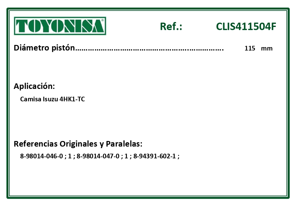 EQUIVALENCIAS ORIGINALES Y PARALELAS CAMISAS