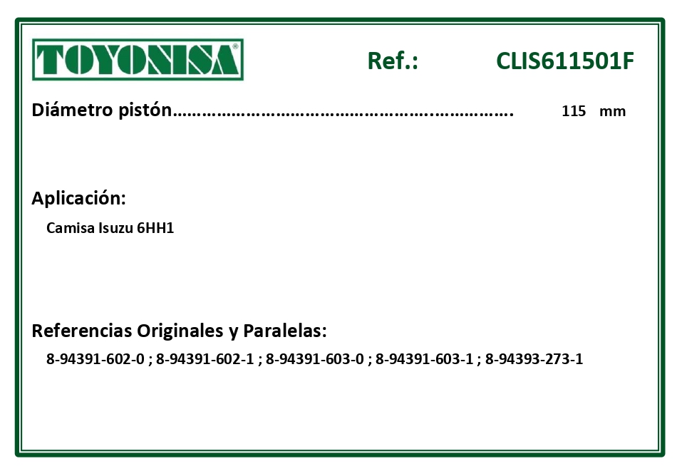 EQUIVALENCIAS ORIGINALES Y PARALELAS CAMISAS