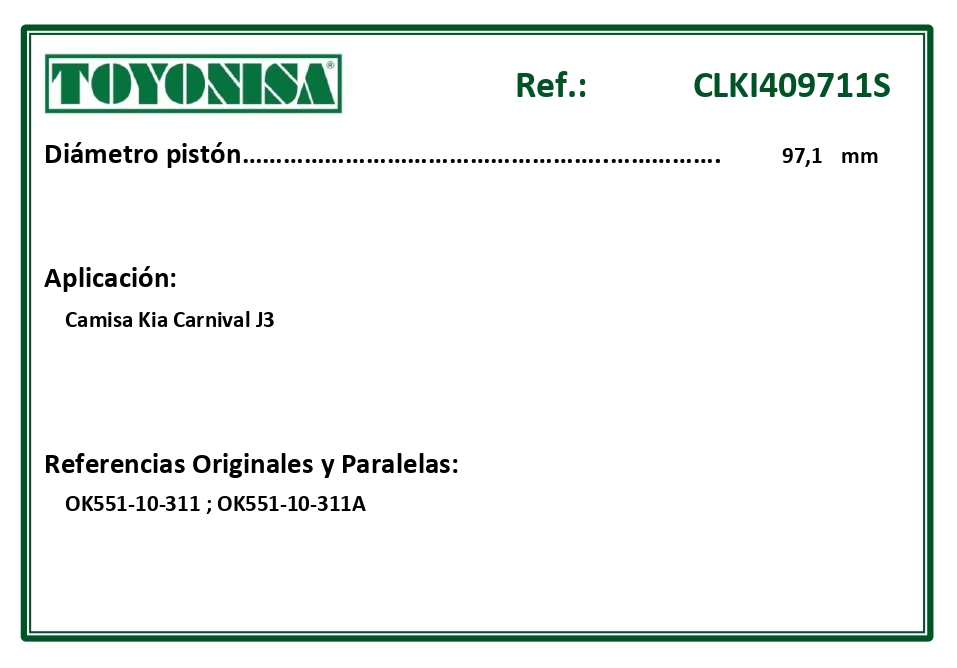 EQUIVALENCIAS ORIGINALES Y PARALELAS CAMISAS