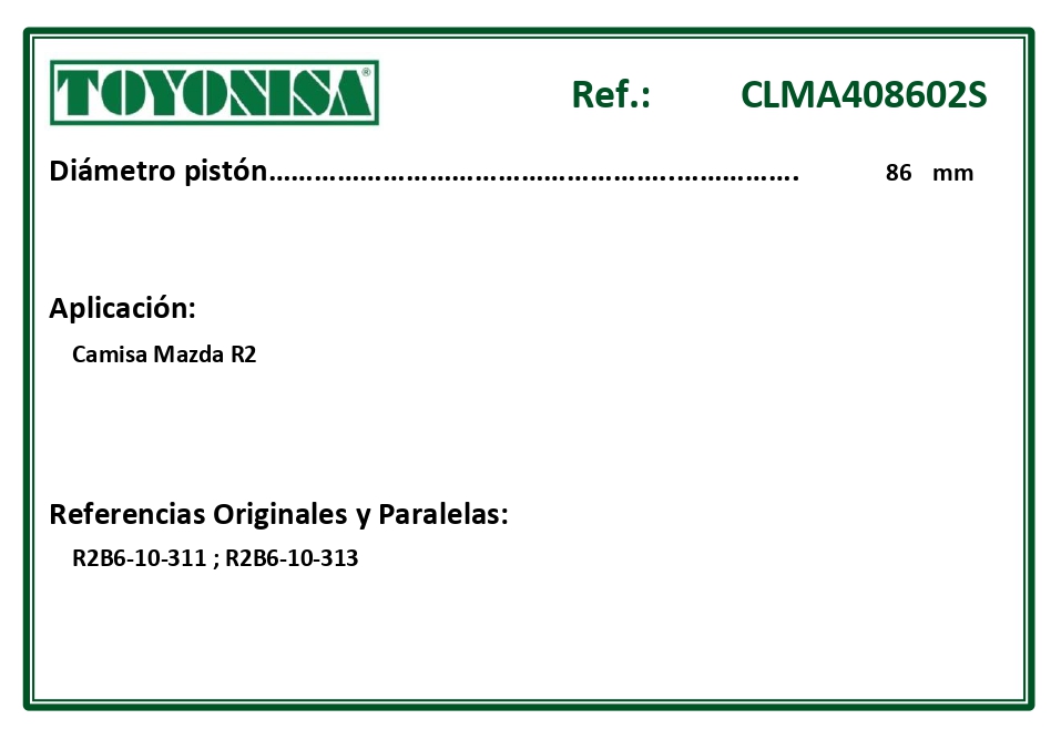 EQUIVALENCIAS ORIGINALES Y PARALELAS CAMISAS