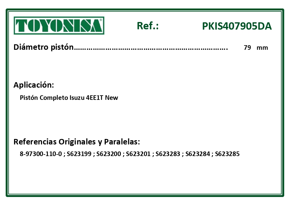 EQUIVALENCIAS ORIGINALES Y PARALELAS PISTONES