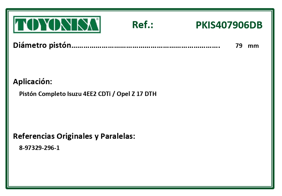 EQUIVALENCIAS ORIGINALES Y PARALELAS PISTONES