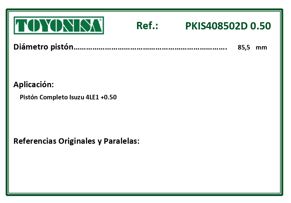 EQUIVALENCIAS ORIGINALES Y PARALELAS PISTONES