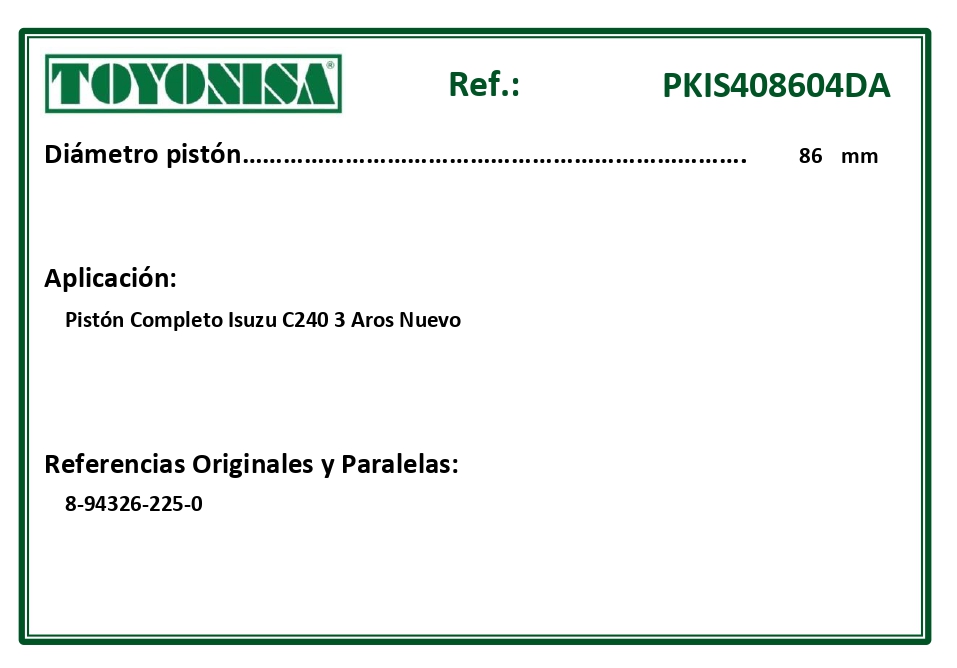 EQUIVALENCIAS ORIGINALES Y PARALELAS PISTONES