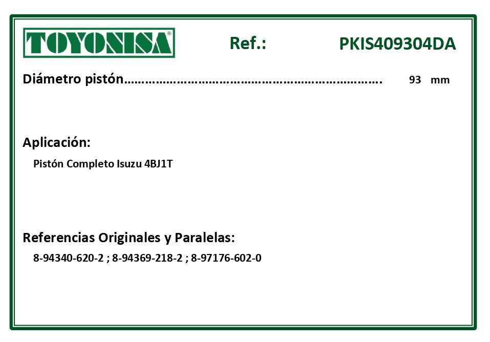 EQUIVALENCIAS ORIGINALES Y PARALELAS PISTONES