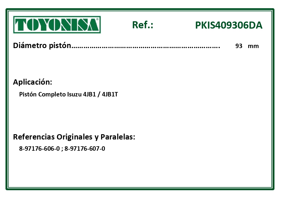 EQUIVALENCIAS ORIGINALES Y PARALELAS PISTONES