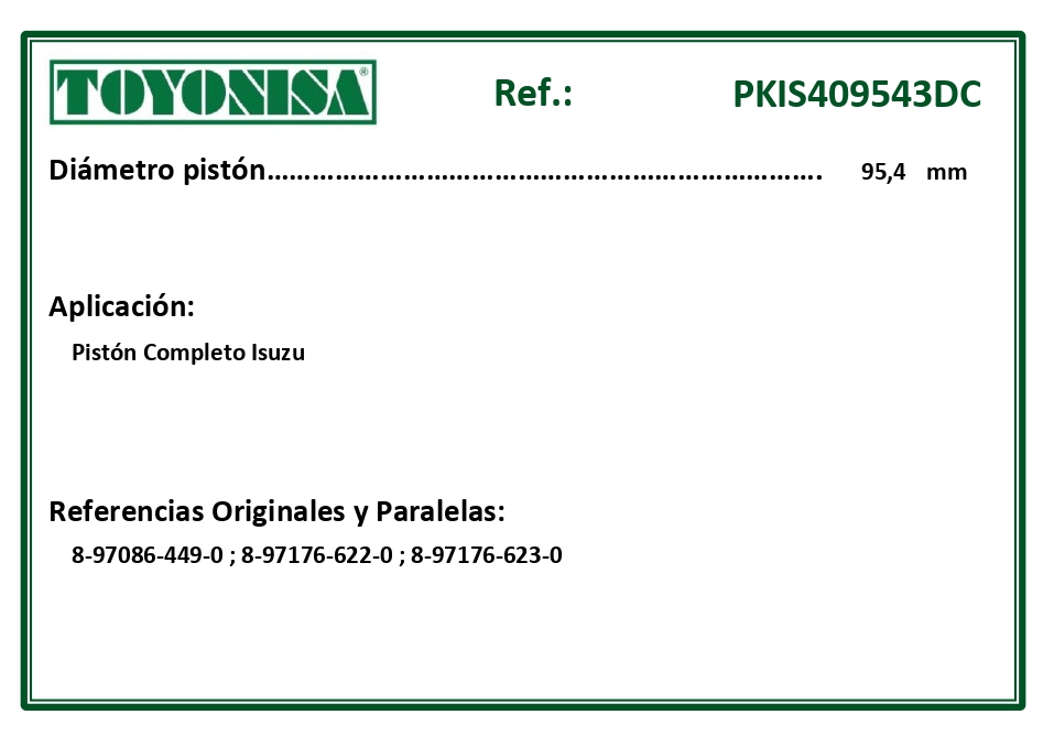 EQUIVALENCIAS ORIGINALES Y PARALELAS PISTONES
