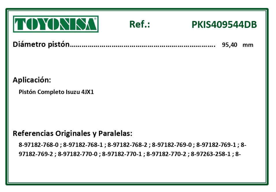 EQUIVALENCIAS ORIGINALES Y PARALELAS PISTONES