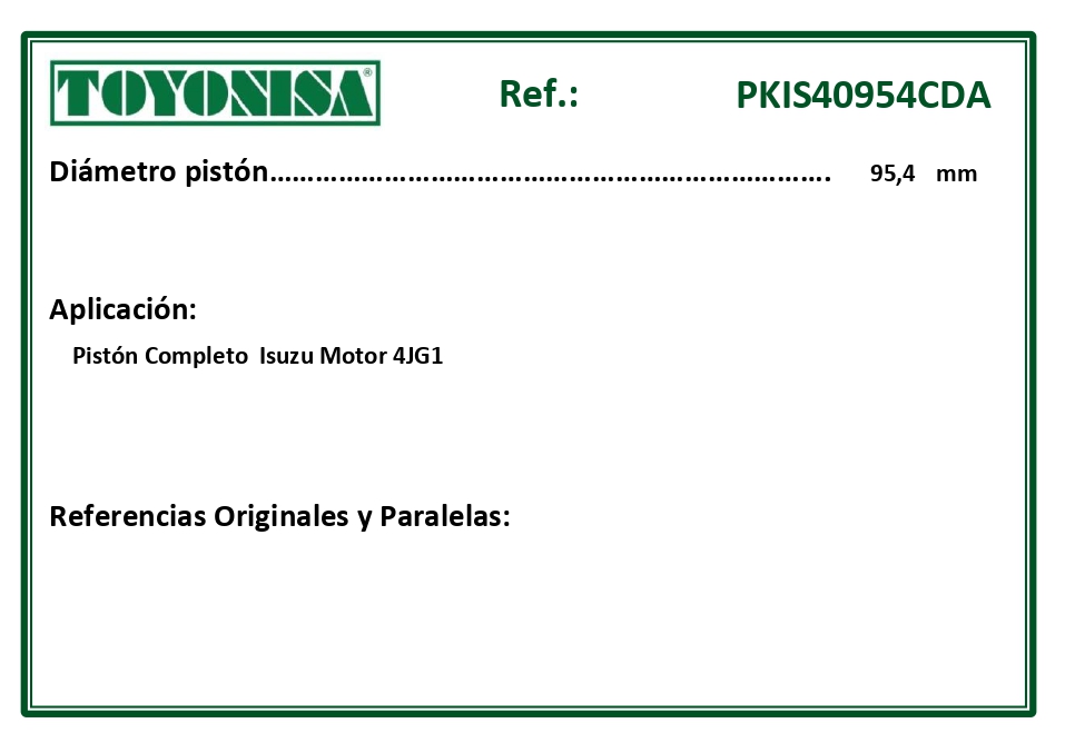 EQUIVALENCIAS ORIGINALES Y PARALELAS PISTONES