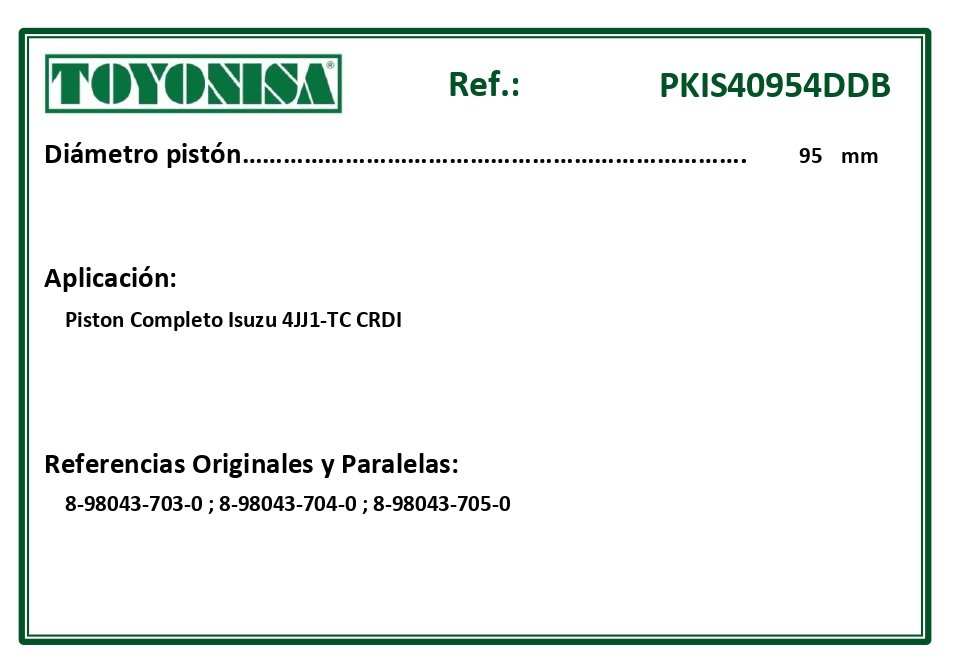 EQUIVALENCIAS ORIGINALES Y PARALELAS PISTONES